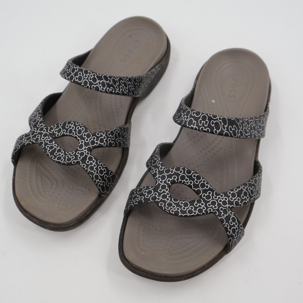 Crocs Disney Mickey Mouse Strappy Sandals Womens 9 Black Gray Slides Comfort